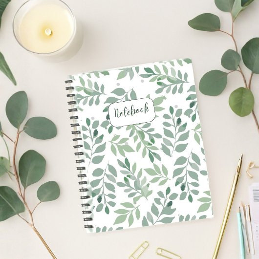Persoonlijk Notitieboek met Groene Blad Patroon
