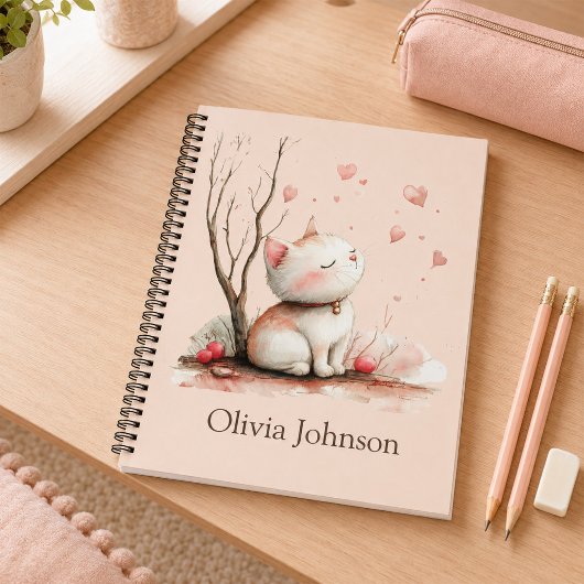 Persoonlijk Notitieboek met Knuffelkat en Hartjes