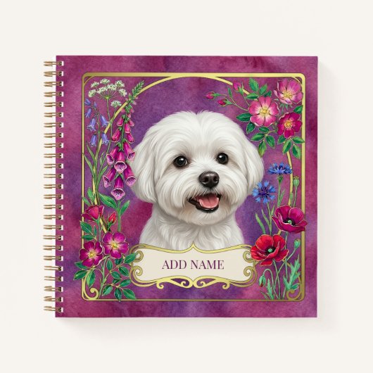 Persoonlijk Notitieboek met Maltese Hond Roze (Voorkant)