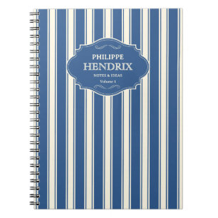Persoonlijk notitieboek met vintage blauwe strepen