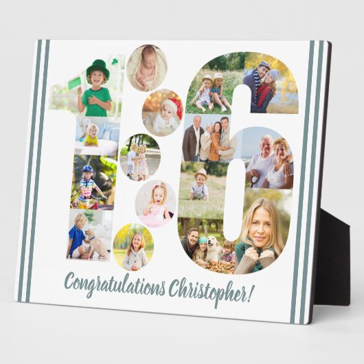 Persoonlijk nummer 16 Foto Collage 16th Birthday Fotoplaat (Zijkant)
