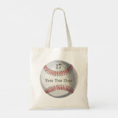 Persoonlijk nummer en naam honkbal achter- en voor tote bag (Achterkant)