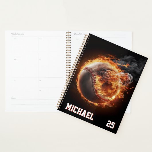 Persoonlijk Nummer en Naam Honkbal Bal op Vuur Planner (Display)