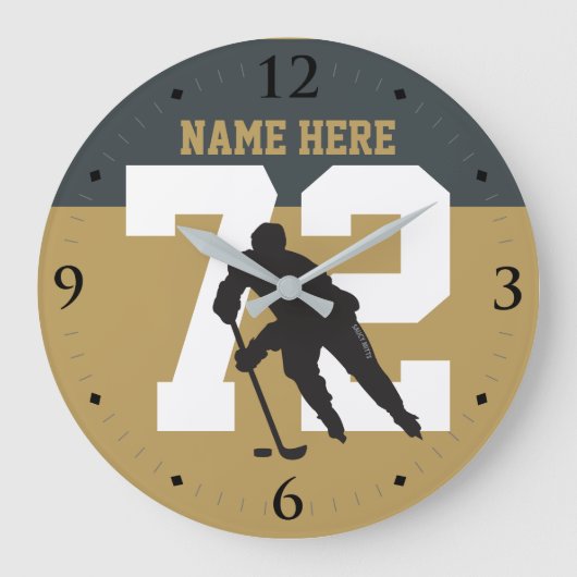 Persoonlijk nummer Golden Hockey Player Grote Klok (Voorkant)