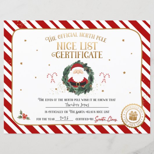 Persoonlijk Officieel Nice List Certificaat (Voorkant)