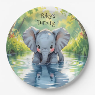 Persoonlijk olifant-thema verjaardagsfeest voor ee papieren bordje