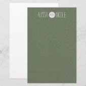 Persoonlijk olijfgroen leger naam monogram briefpapier (Voorkant / Achterkant)