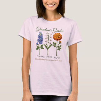 Persoonlijk oma cadeau gehaakte geboortebloemen t-shirt