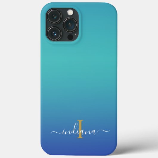 Persoonlijk Ombre Monogram Blauwe Turkoois Schrift Case-Mate iPhone Case (Achterkant)