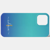 Persoonlijk Ombre Monogram Blauwe Turkoois Schrift Case-Mate iPhone Case (Achterkant (horizontaal))