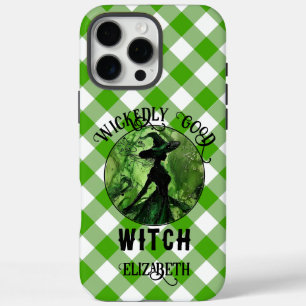 Persoonlijk Ondeugend Goede Heks Groen Gingham iPhone 16 Pro Max Hoesje