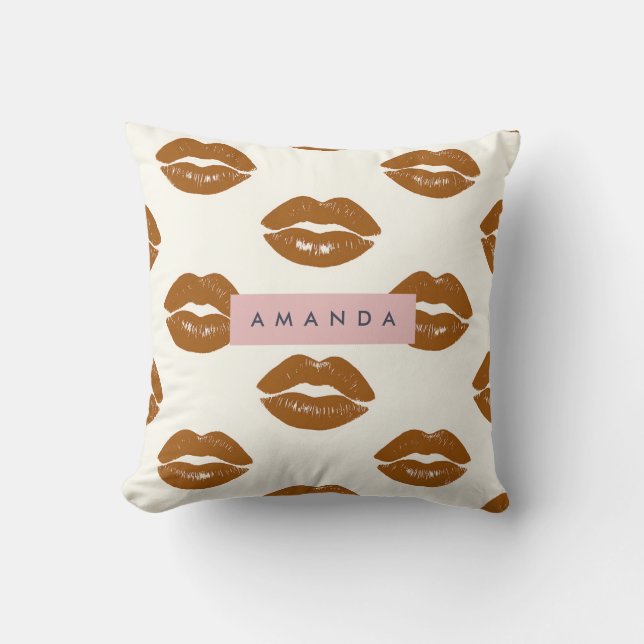 Persoonlijk ontwerp met bruine lippenprint in chic kussen (Voorkant)