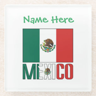 Persoonlijk ontwerp met vlag van Mexico en naam Glazen Onderzetter