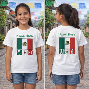 Persoonlijk ontwerp met vlag van Mexico voor meisj T-shirt
