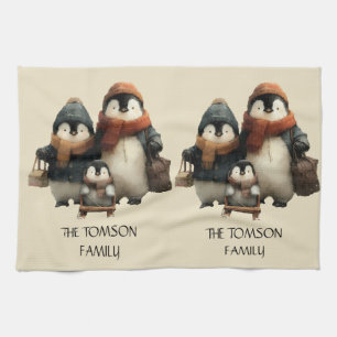 Persoonlijk ontwerp voor winterpinguïnfamilie theedoek