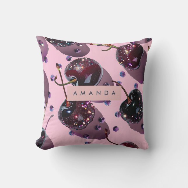 Persoonlijk ontworpen Glam Sparkle Kersen Design Kussen (Voorkant)