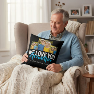 Persoonlijk opa-fotocadeau met blauwe tekst ontwer kussen
