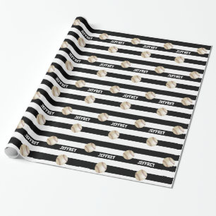 Persoonlijk oppakpapier Baseball Black/White Cadeaupapier