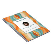 Persoonlijk oranje en turquoise golfpatroon notitieboek (Rechterzijde)