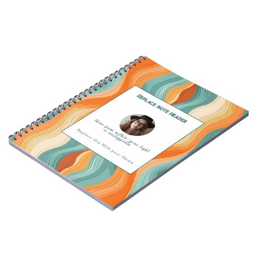 Persoonlijk oranje en turquoise golfpatroon notitieboek (Linkerzijde)