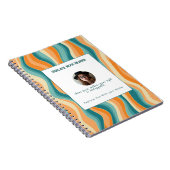 Persoonlijk oranje en turquoise golfpatroon notitieboek (Rechterzijde)