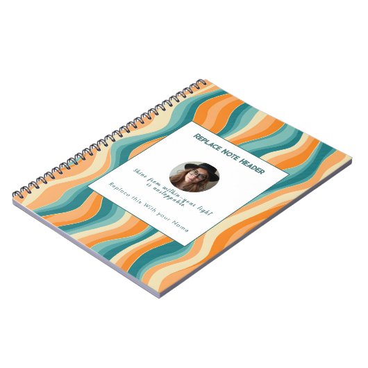 Persoonlijk oranje en turquoise golfpatroon notitieboek (Linkerzijde)