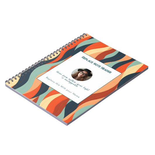 Persoonlijk oranje en turquoise golfpatroon notitieboek (Linkerzijde)