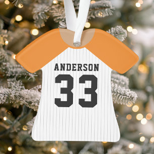 Persoonlijk oranje en wit honkbalshirt ornament