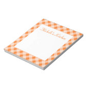 Persoonlijk oranje gingham notitieblok (Linkerzijde)