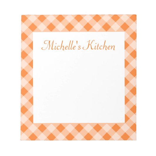 Persoonlijk oranje gingham notitieblok (Voorkant)