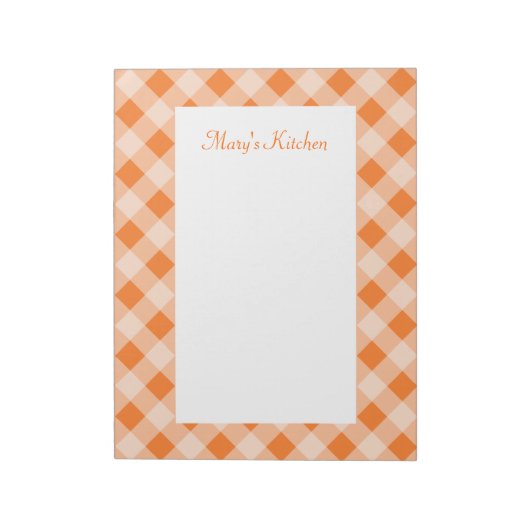 Persoonlijk Oranje Gingham Notitieblok (Linkerzijde)