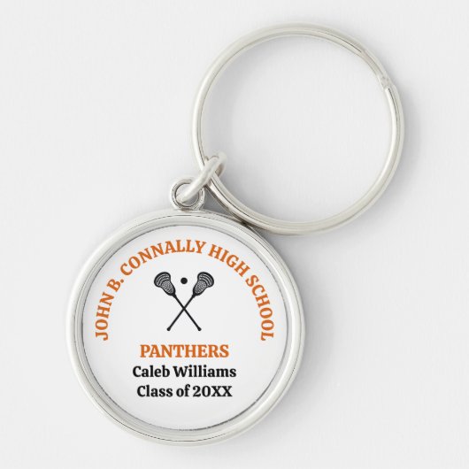 Persoonlijk Oranje Lacrosse Team Middelbare School Sleutelhanger (Voorkant)