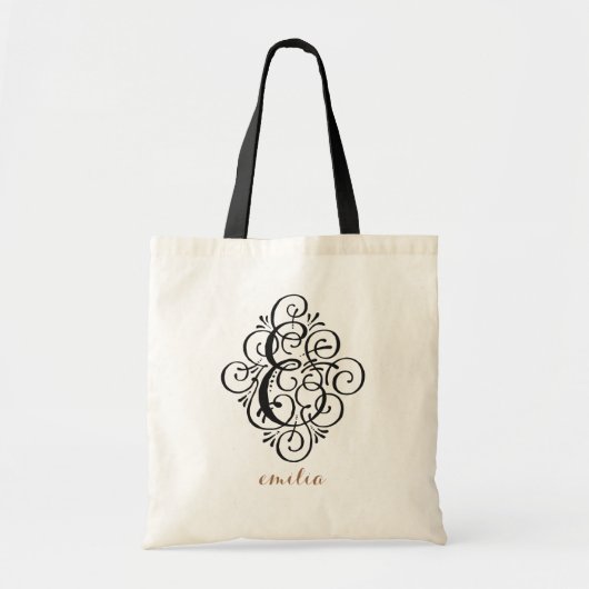 Persoonlijk ornament monogram krullerige initiaal  tote bag (Voorkant)