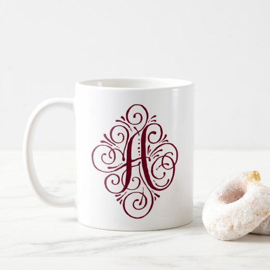 Persoonlijk ornament monogram zwart koffiemok (Met donut)