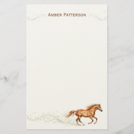 Persoonlijk paard briefpapier Bruin paard schitter (Voorkant)