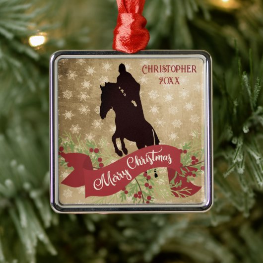 Persoonlijk paard Jumping Merry Kerstmis Metalen Ornament (Boom)