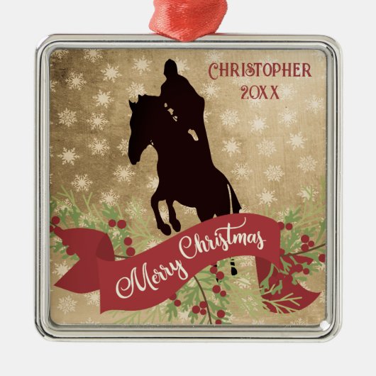 Persoonlijk paard Jumping Merry Kerstmis Metalen Ornament (Voorkant)