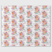 Persoonlijk paard met bloemen meisjes verjaardag cadeaupapier (Vlak)