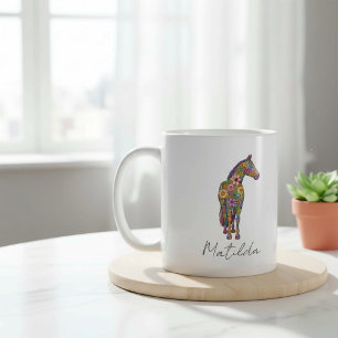Persoonlijk paard met bloemensilhouet koffiemok