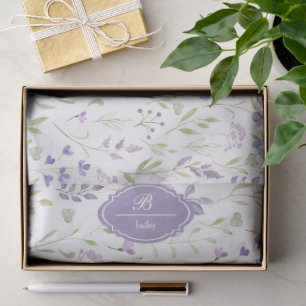 Persoonlijk Paars Bloemen Monogram Tissuepapier