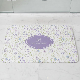 Persoonlijk Paars Bloemmotief Monogram Badmat
