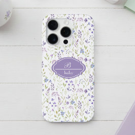 Persoonlijk Paars Bloemmotief Monogram iPhone 16 Pro Hoesje