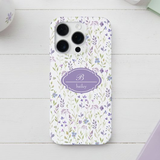 Persoonlijk Paars Bloemmotief Monogram iPhone Hoesje