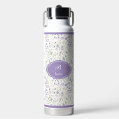 Persoonlijk Paars Bloemmotief Monogram Waterfles (Voorkant)