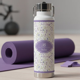 Persoonlijk Paars Bloemmotief Monogram Waterfles