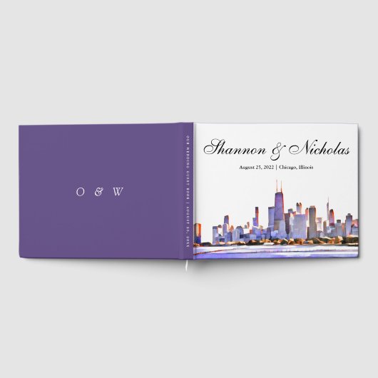 Persoonlijk Paars Chicago Skyline Guest Book Gastenboek (Volledig)