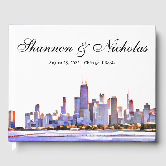 Persoonlijk Paars Chicago Skyline Guest Book Gastenboek (Voorkant)