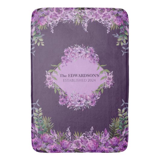 Persoonlijk Paars en Aubergine Bloemendesign Badmat (Voorkant Verticaal)