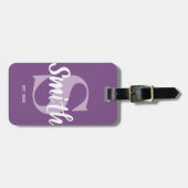 Persoonlijk Paars en Wit Familie Monogram Bagagelabel (Voorkant horizontaal)