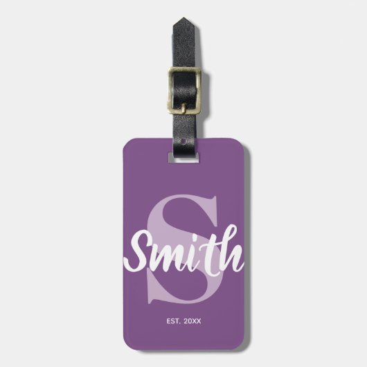 Persoonlijk Paars en Wit Familie Monogram Bagagelabel (Voorkant verticaal)